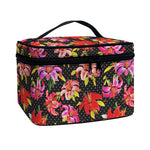 Polka Dot Lily Pattern Print Travel Makeup Bag