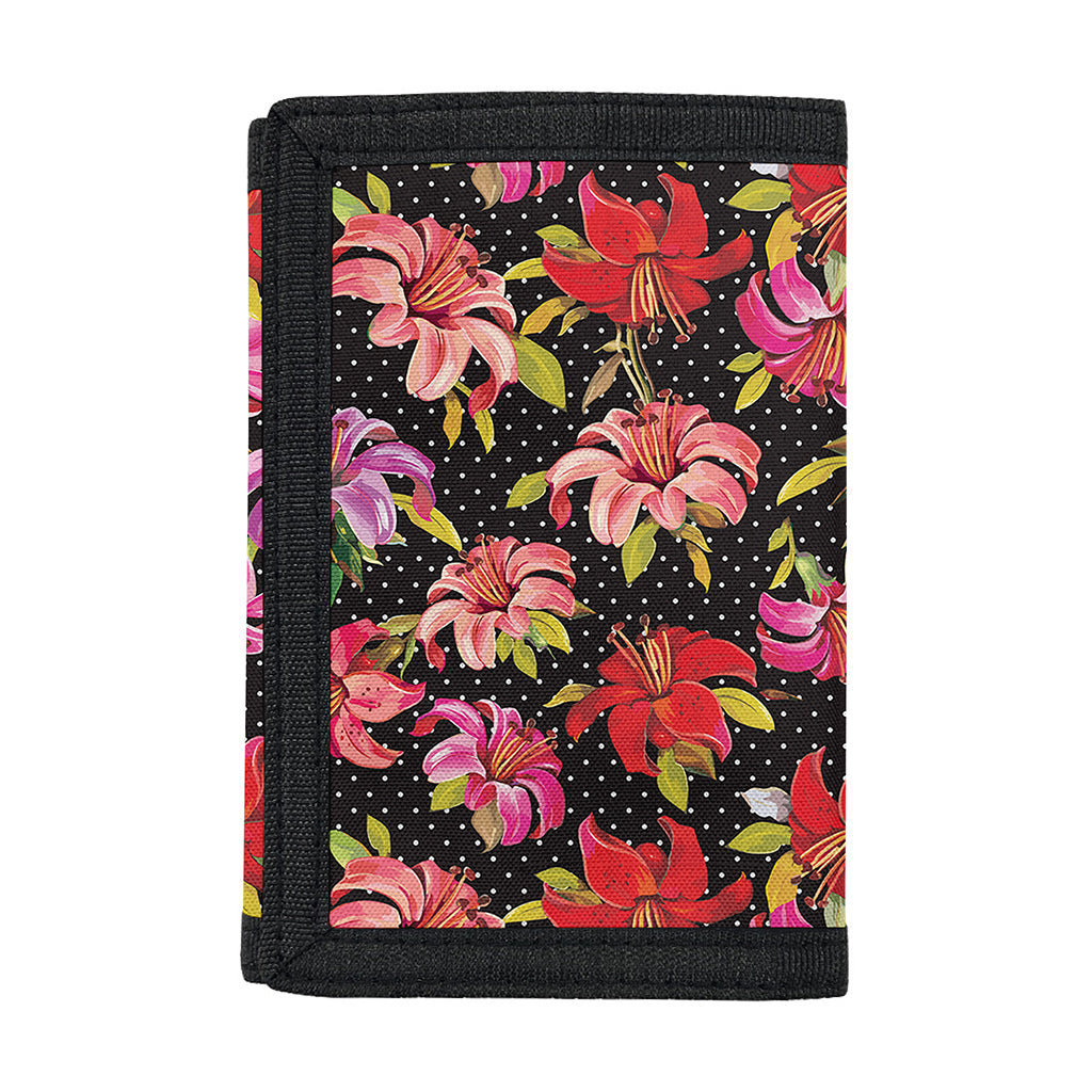 Polka Dot Lily Pattern Print Trifold Wallet