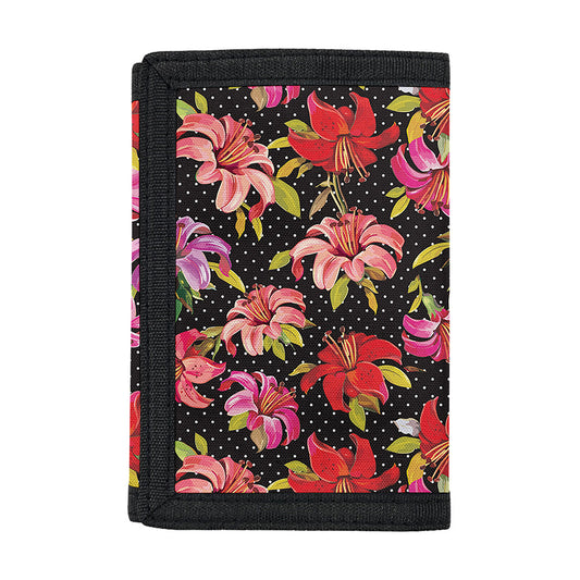Polka Dot Lily Pattern Print Trifold Wallet