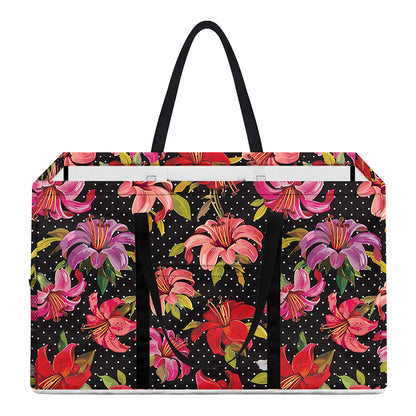 Polka Dot Lily Pattern Print Utility Tote Bag
