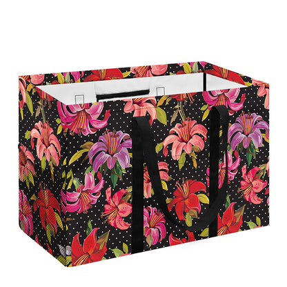 Polka Dot Lily Pattern Print Utility Tote Bag