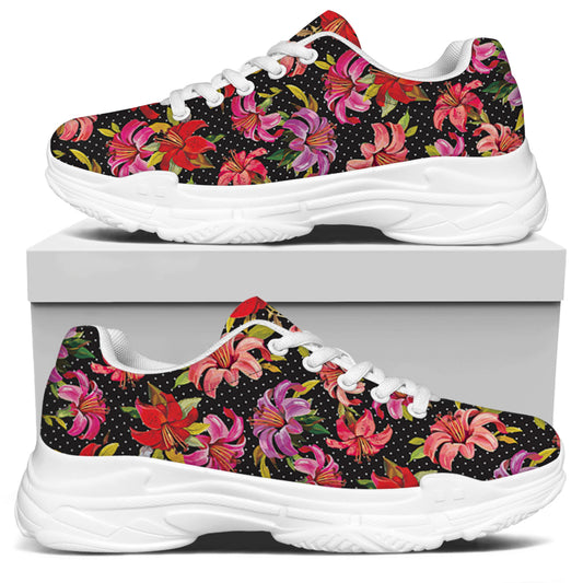 Polka Dot Lily Pattern Print White Chunky Shoes