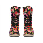 Polka Dot Lily Pattern Print Winter Boots