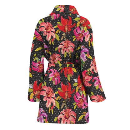 Polka Dot Lily Pattern Print Women's Bathrobe