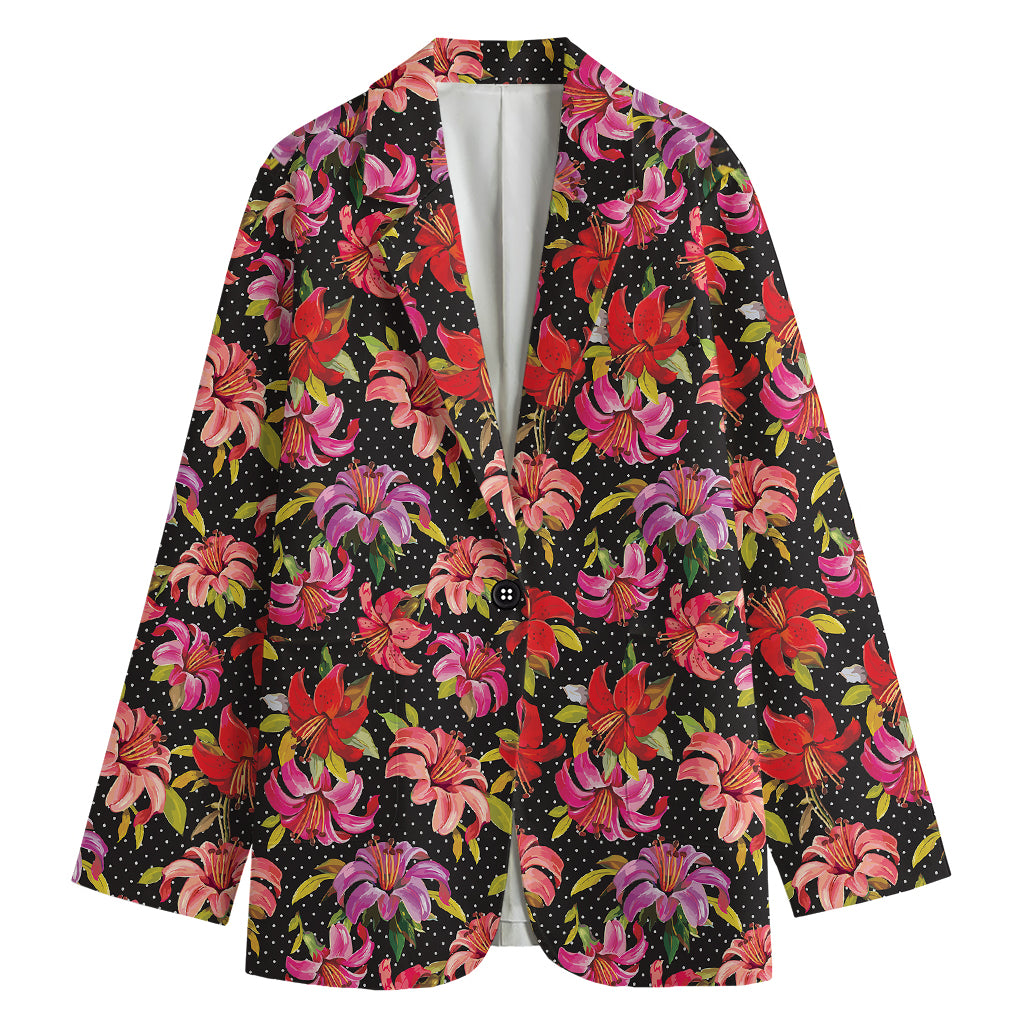 Polka Dot Lily Pattern Print Women's Blazer