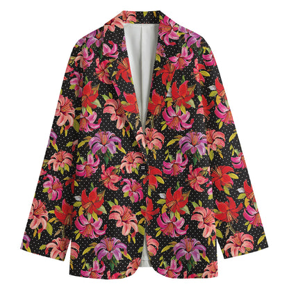 Polka Dot Lily Pattern Print Women's Blazer