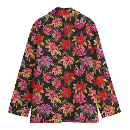 Polka Dot Lily Pattern Print Women's Blazer