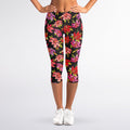 Polka Dot Lily Pattern Print Women's Capri Leggings