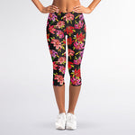 Polka Dot Lily Pattern Print Women's Capri Leggings