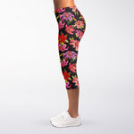 Polka Dot Lily Pattern Print Women's Capri Leggings