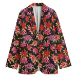 Polka Dot Lily Pattern Print Women's Cotton Blazer