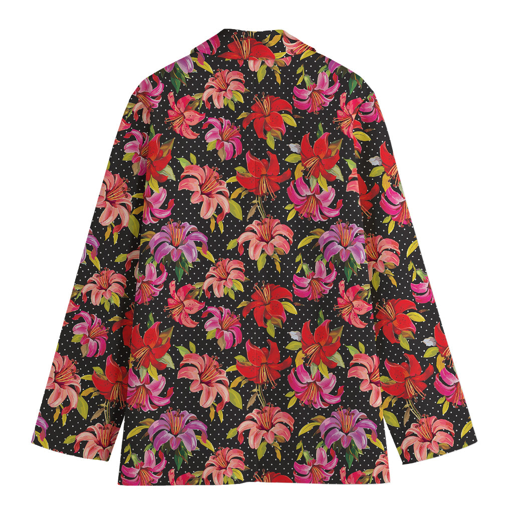 Polka Dot Lily Pattern Print Women's Cotton Blazer
