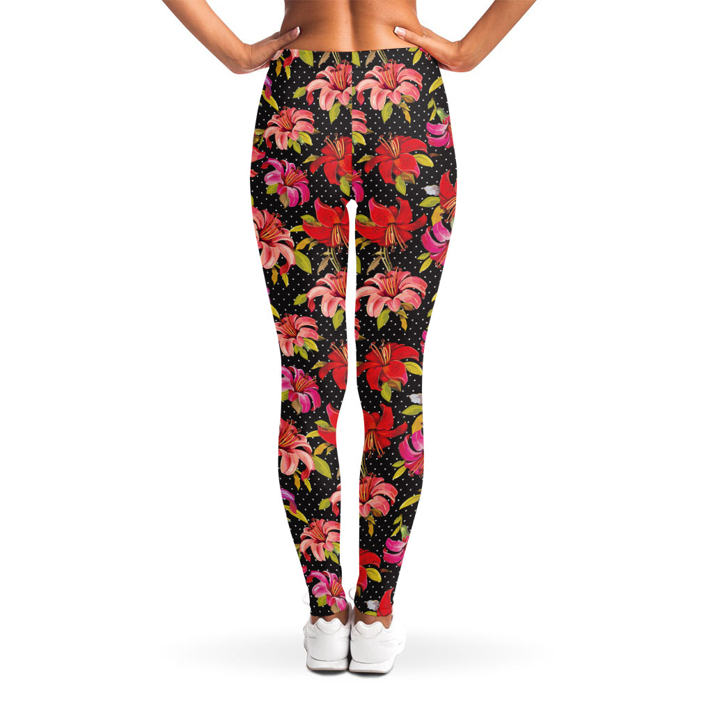 Polka Dot Lily Pattern Print Women's Leggings