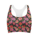 Polka Dot Lily Pattern Print Women's Sports Bra