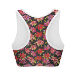 Polka Dot Lily Pattern Print Women's Sports Bra