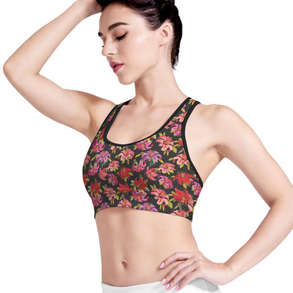 Polka Dot Lily Pattern Print Women's Sports Bra