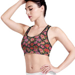 Polka Dot Lily Pattern Print Women's Sports Bra