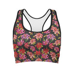 Polka Dot Lily Pattern Print Women's Sports Bra