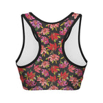 Polka Dot Lily Pattern Print Women's Sports Bra