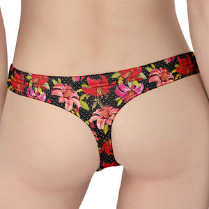 Polka Dot Lily Pattern Print Women's Thong