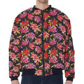 Polka Dot Lily Pattern Print Zip Sleeve Bomber Jacket