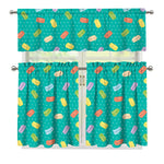 Polka Dot Macaron Pattern Print 3 Piece Kitchen Curtains