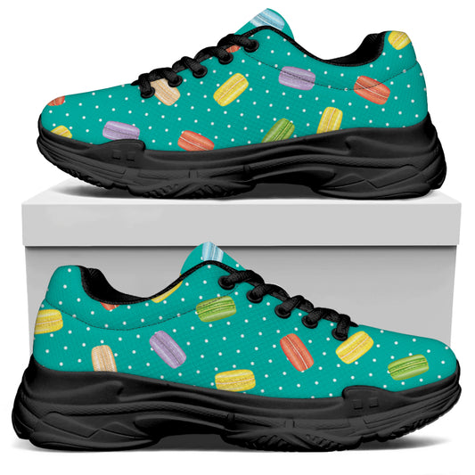 Polka Dot Macaron Pattern Print Black Chunky Shoes
