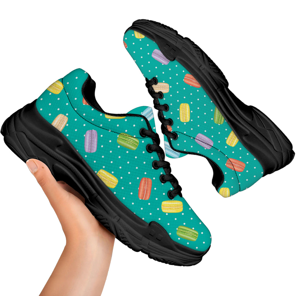 Polka Dot Macaron Pattern Print Black Chunky Shoes