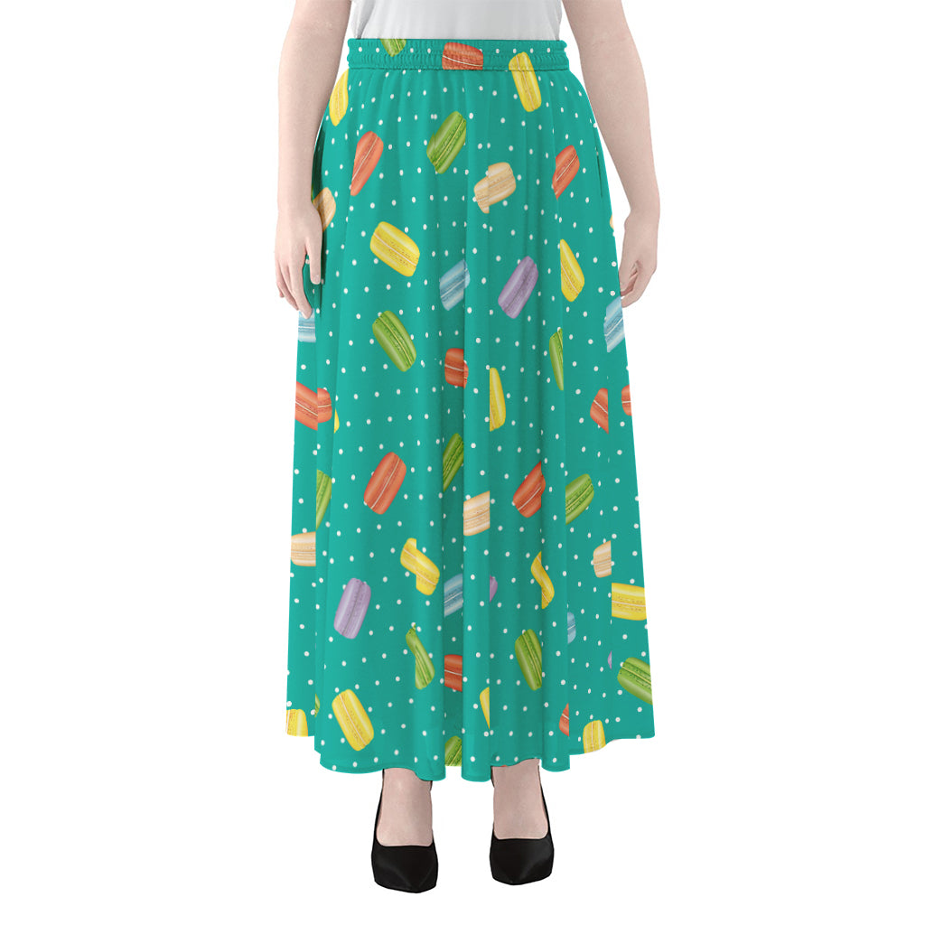 Polka Dot Macaron Pattern Print Chiffon Maxi Skirt