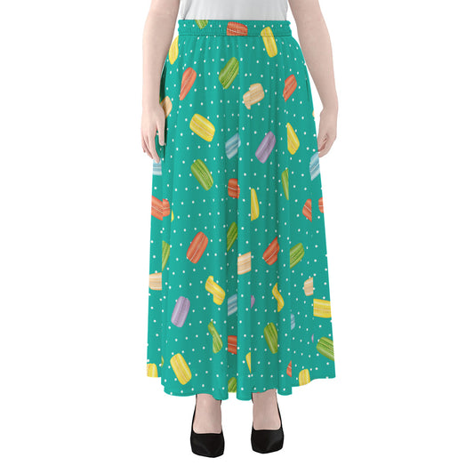 Polka Dot Macaron Pattern Print Chiffon Maxi Skirt
