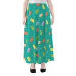 Polka Dot Macaron Pattern Print Chiffon Maxi Skirt