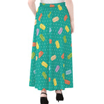Polka Dot Macaron Pattern Print Chiffon Maxi Skirt