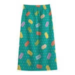 Polka Dot Macaron Pattern Print Cotton Front Slit Maxi Skirt