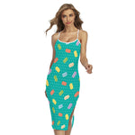 Polka Dot Macaron Pattern Print Cross Back Cami Dress