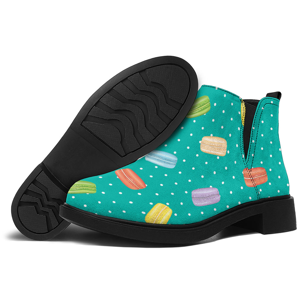 Polka Dot Macaron Pattern Print Flat Ankle Boots