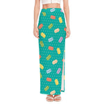 Polka Dot Macaron Pattern Print High Slit Maxi Skirt