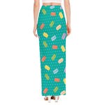 Polka Dot Macaron Pattern Print High Slit Maxi Skirt