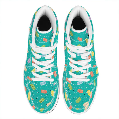 Polka Dot Macaron Pattern Print High Top Leather Sneakers