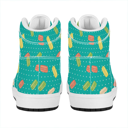 Polka Dot Macaron Pattern Print High Top Leather Sneakers