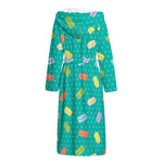 Polka Dot Macaron Pattern Print Hooded Bathrobe
