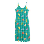 Polka Dot Macaron Pattern Print Jersey Midi Cami Dress