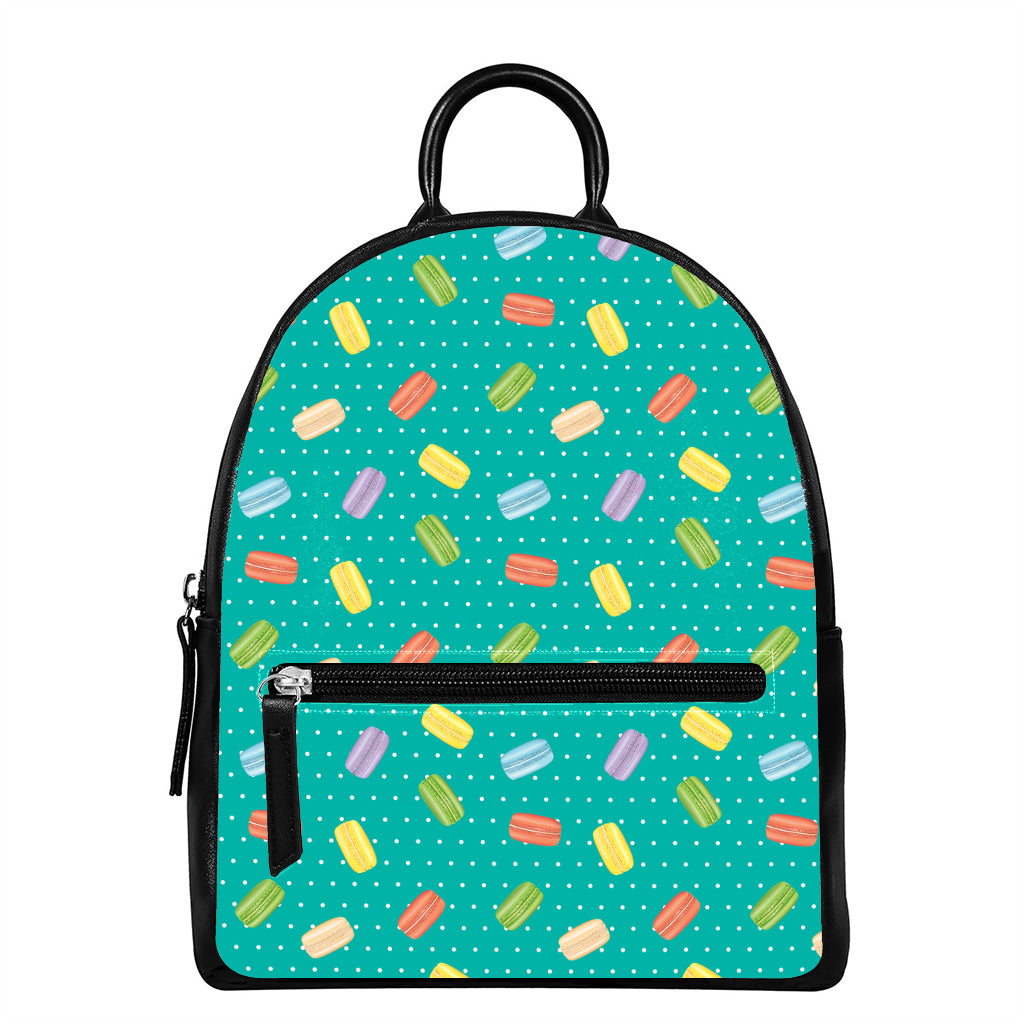Polka Dot Macaron Pattern Print Leather Backpack