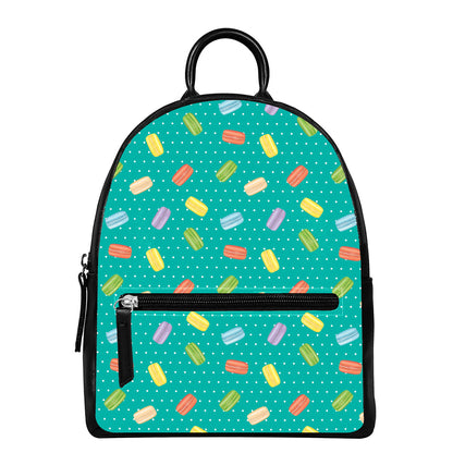 Polka Dot Macaron Pattern Print Leather Backpack