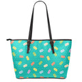 Polka Dot Macaron Pattern Print Leather Tote Bag With Zipper