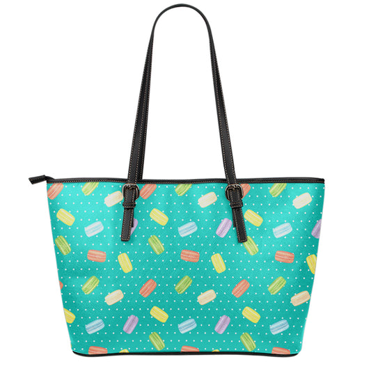 Polka Dot Macaron Pattern Print Leather Tote Bag