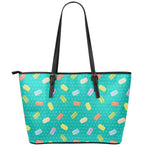 Polka Dot Macaron Pattern Print Leather Tote Bag