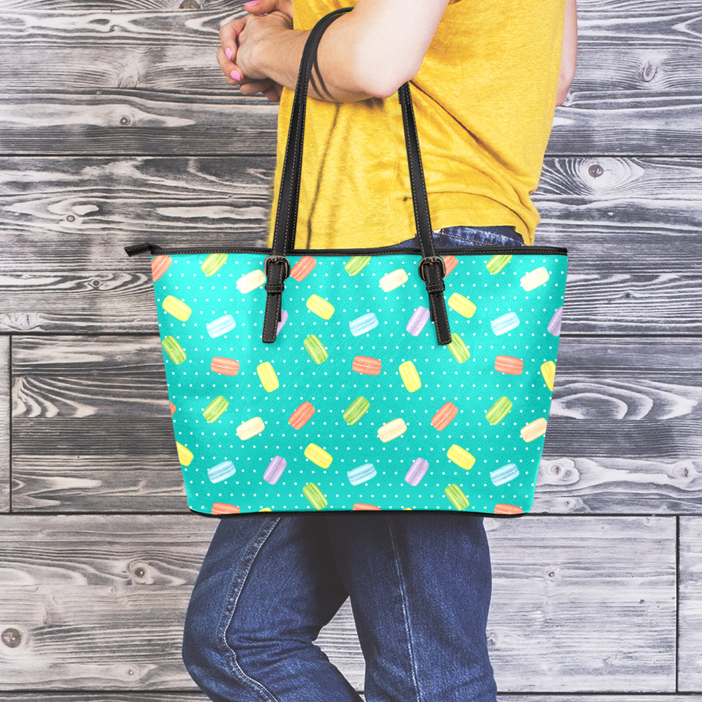Polka Dot Macaron Pattern Print Leather Tote Bag