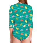 Polka Dot Macaron Pattern Print Long Sleeve Swimsuit