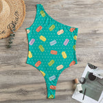 Polka Dot Macaron Pattern Print One Shoulder Bodysuit