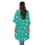 Polka Dot Macaron Pattern Print Open Front Beach Cover Up